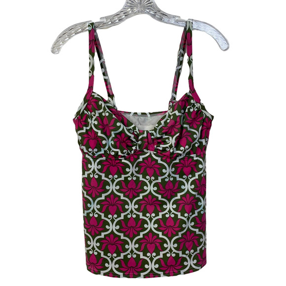 Women's LANDS' END Size 6 Swim Top Cami Adjustable Straps Pink Green Print - Picture 11 of 11